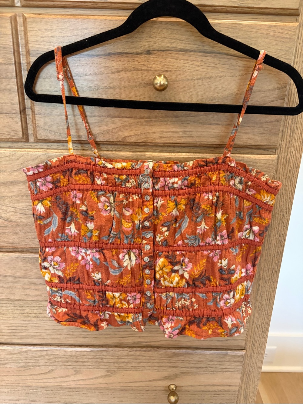 American Eagle Outfitters Orange Floral Button-Front Crop Top